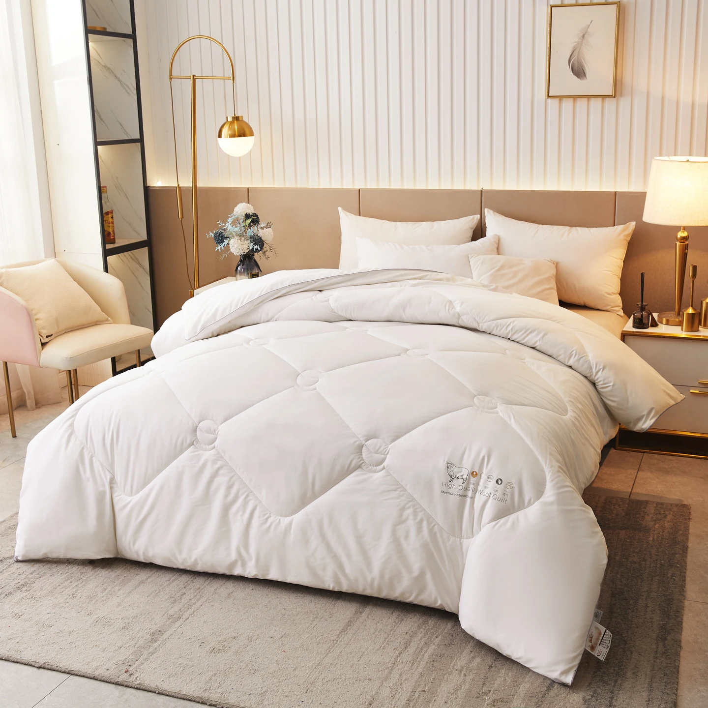 Duvet Insert White - Piumino di Lusso 100% Lana, Trapuntato,